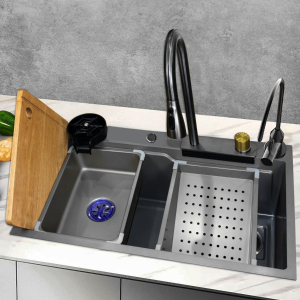 Kitchen Sink nano normally 75 x 48 cm galvanized inclusive accessory black