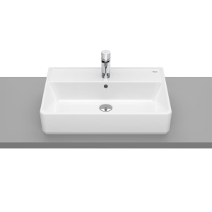 Roca basin above the marble rectangular, with the mixer hole 60*42 white